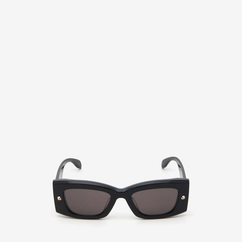 Alexander McQueen Unisex Black Spike Studs Rectangular Sunglasses (Acetate)